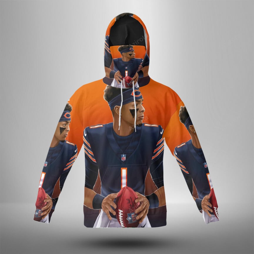 Chicago Bears Justin Fields10 3D Mask With Hoodie For Men And Women Nfl Fans Gear