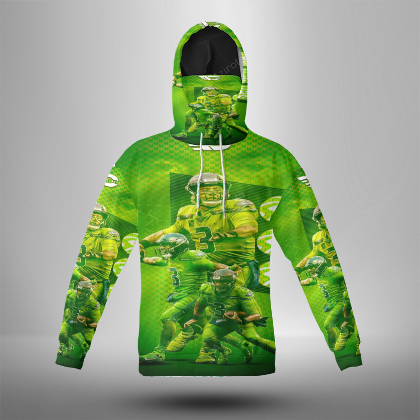 Seattle Seahawks Russell Wilson10 3D Mask With Hoodie For Men And Women Nfl Fans Gear