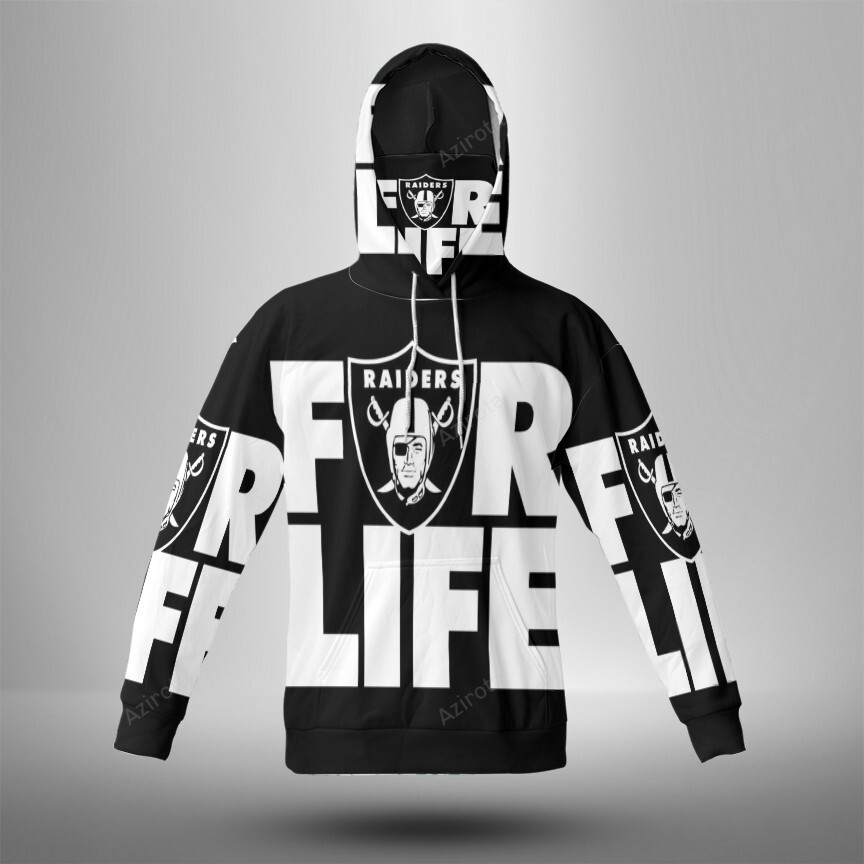 Las Vegas Raiders For Life 3D Mask With Hoodie For Men And Women Nfl Fans Gear
