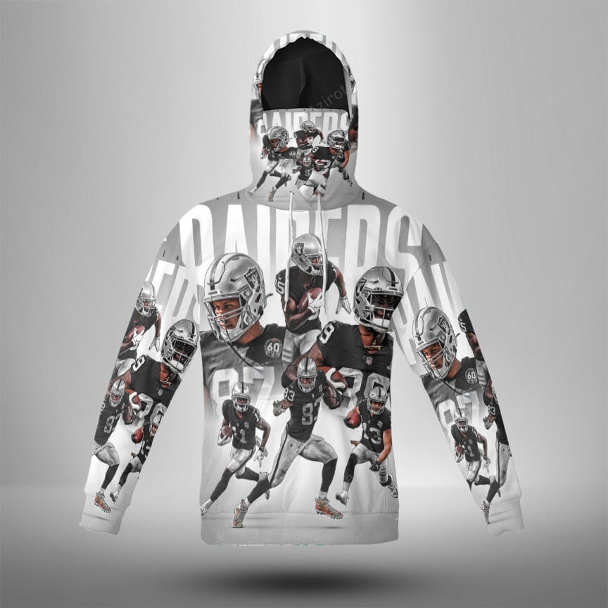 Las Vegas Raiders Players Art2 3D Mask With Hoodie For Men And Women Nfl Fans Gear