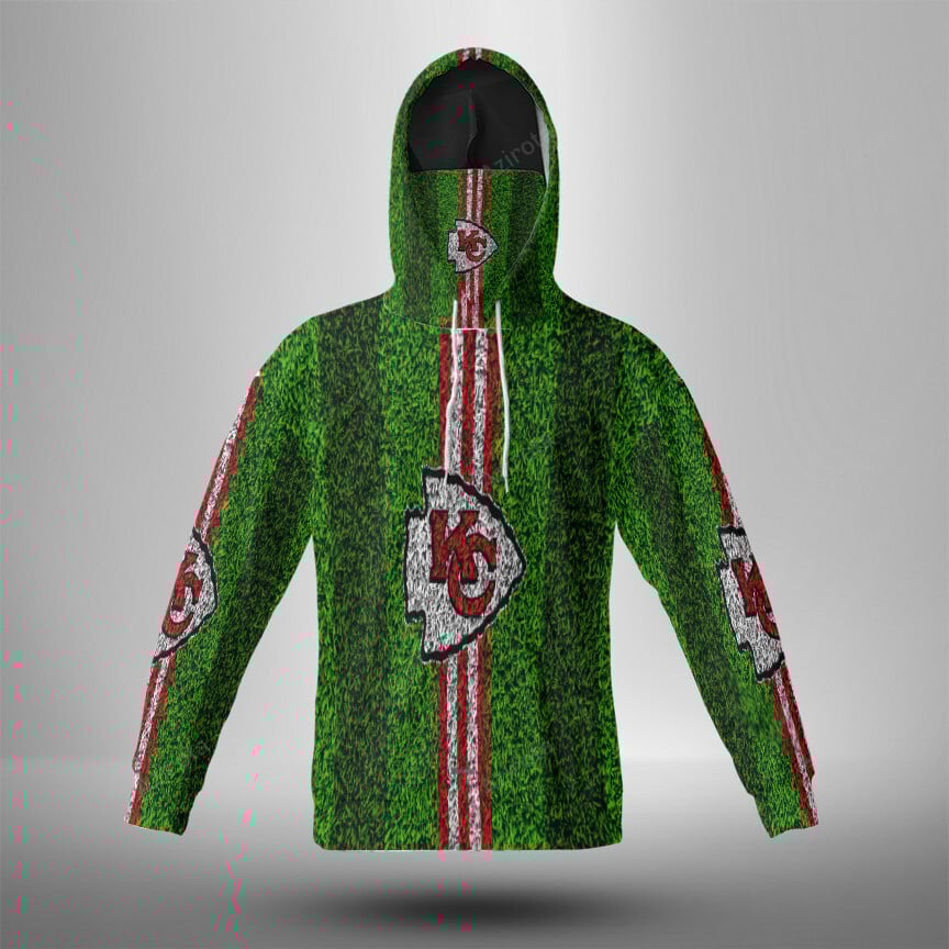 Kansas City Chiefs Grass Texture 3D Mask With Hoodie For Men And Women Nfl Fans Gear