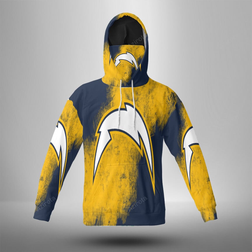 Los Angeles Chargers Emblem V12 3D Mask With Hoodie For Men And Women Nfl Fans Gear