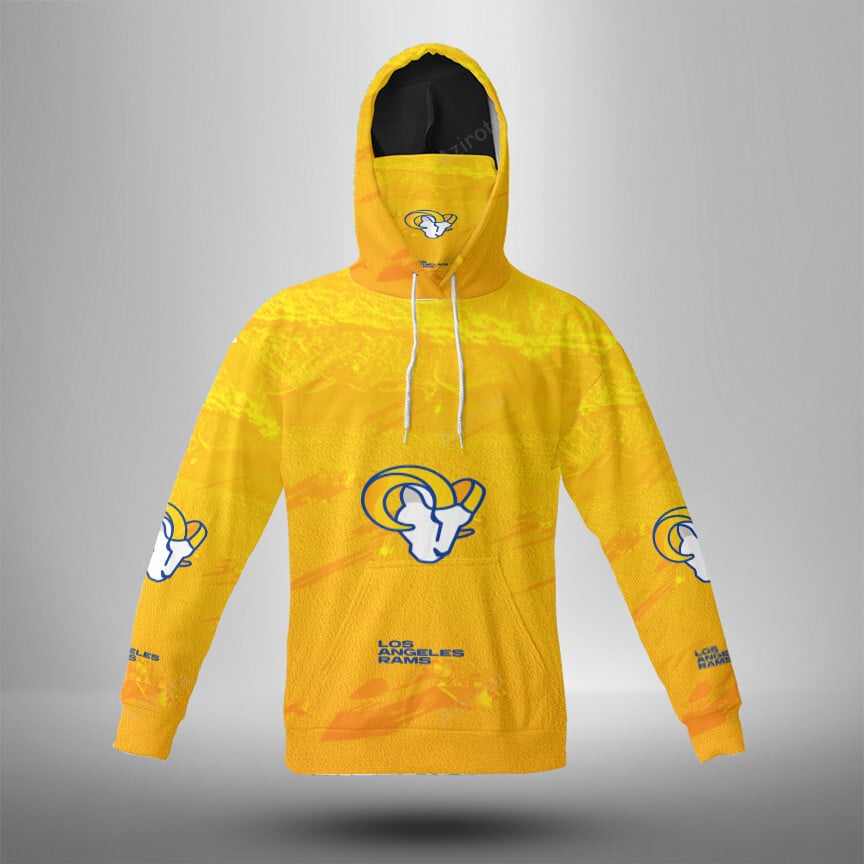 Los Angeles Rams Yellow 3D Mask With Hoodie For Men And Women Nfl Fans Gear