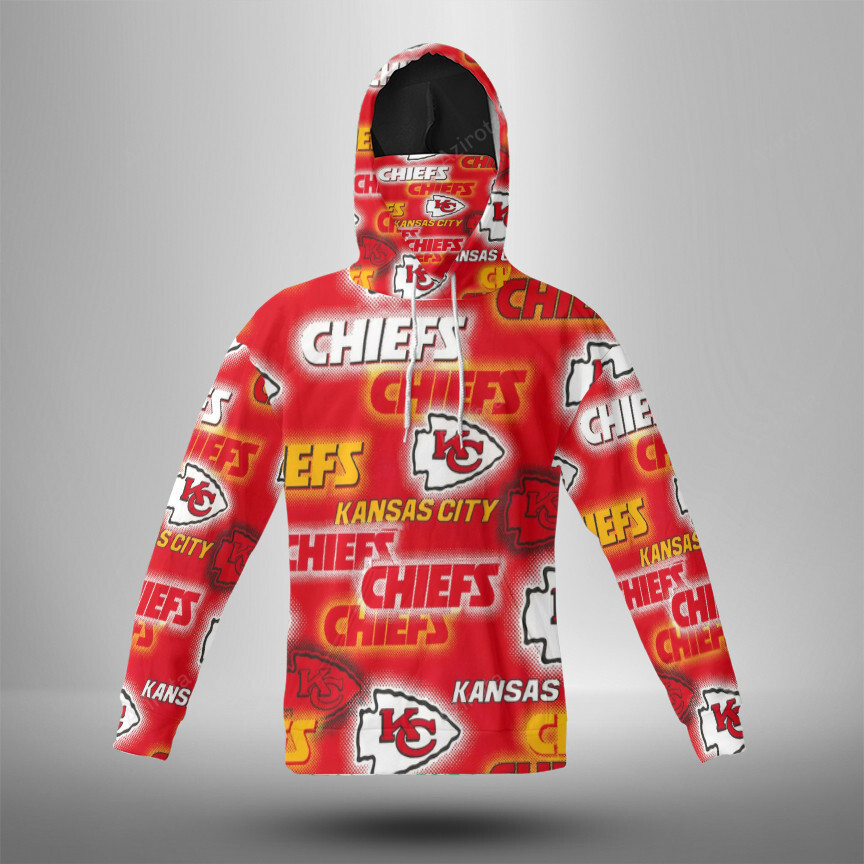 Kansas City Chiefs Emblem V8 3D Mask With Hoodie For Men And Women Nfl Fans Gear
