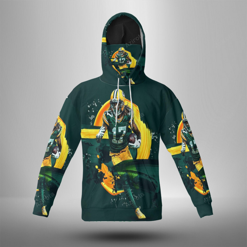 Green Bay Packers Davante Adams No17 3D Mask With Hoodie For Men And Women Nfl Fans Gear