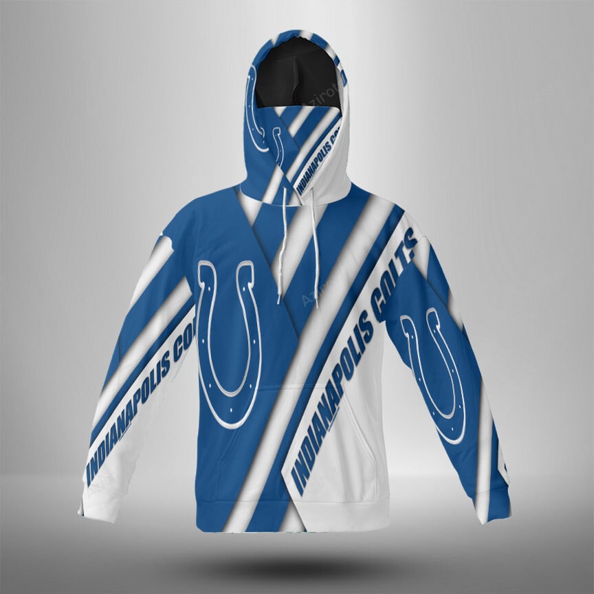 Indianapolis Colts Name Blue White 3D Mask With Hoodie For Men And Women Nfl Fans Gear