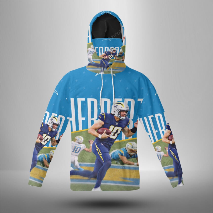 Los Angeles Chargers Justin Herbert3 3D Mask With Hoodie For Men And Women Nfl Fans Gear