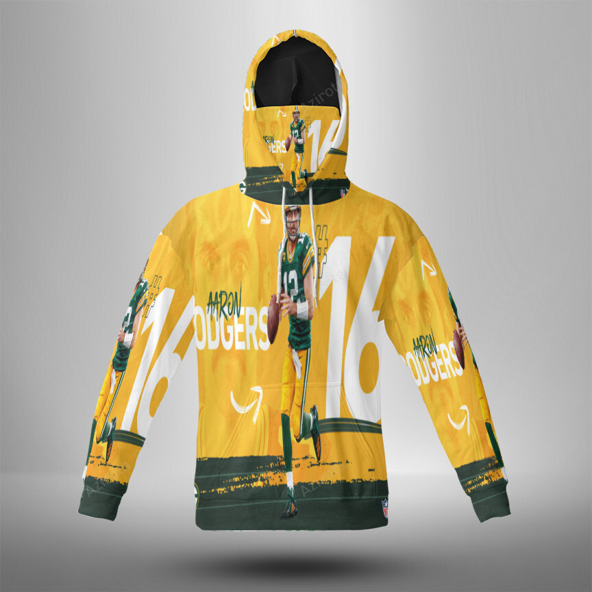 Green Bay Packers Aaron Jones No12 V5 3D Mask With Hoodie For Men And Women Nfl Fans Gear