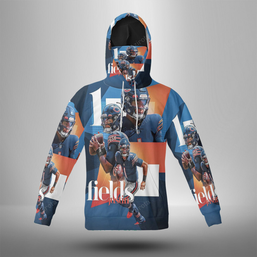 Chicago Bears Justin Fields8 3D Mask With Hoodie For Men And Women Nfl Fans Gear