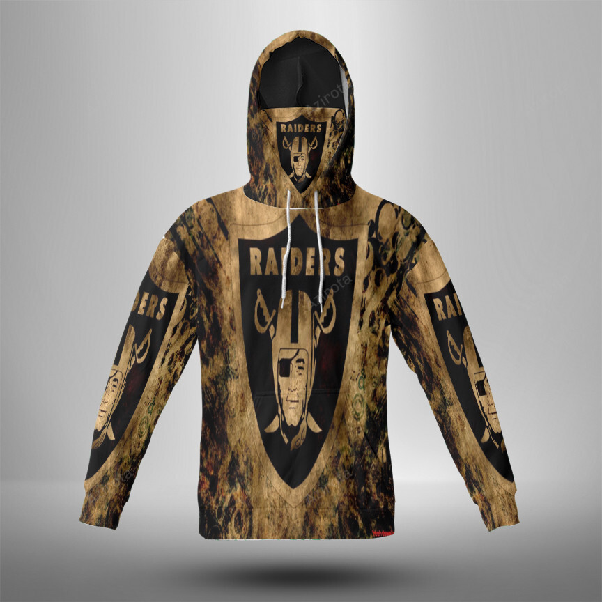 Las Vegas Raiders Logo Art Vintage 3D Mask With Hoodie For Men And Women Nfl Fans Gear