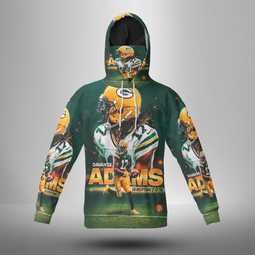 Green Bay Packers Davante Adams No17 V6 3D Mask With Hoodie For Men And Women Nfl Fans Gear
