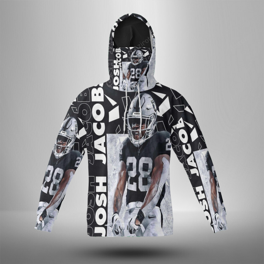 Las Vegas Raiders Josh Jacobs 28 V2 3D Mask With Hoodie For Men And Women Nfl Fans Gear