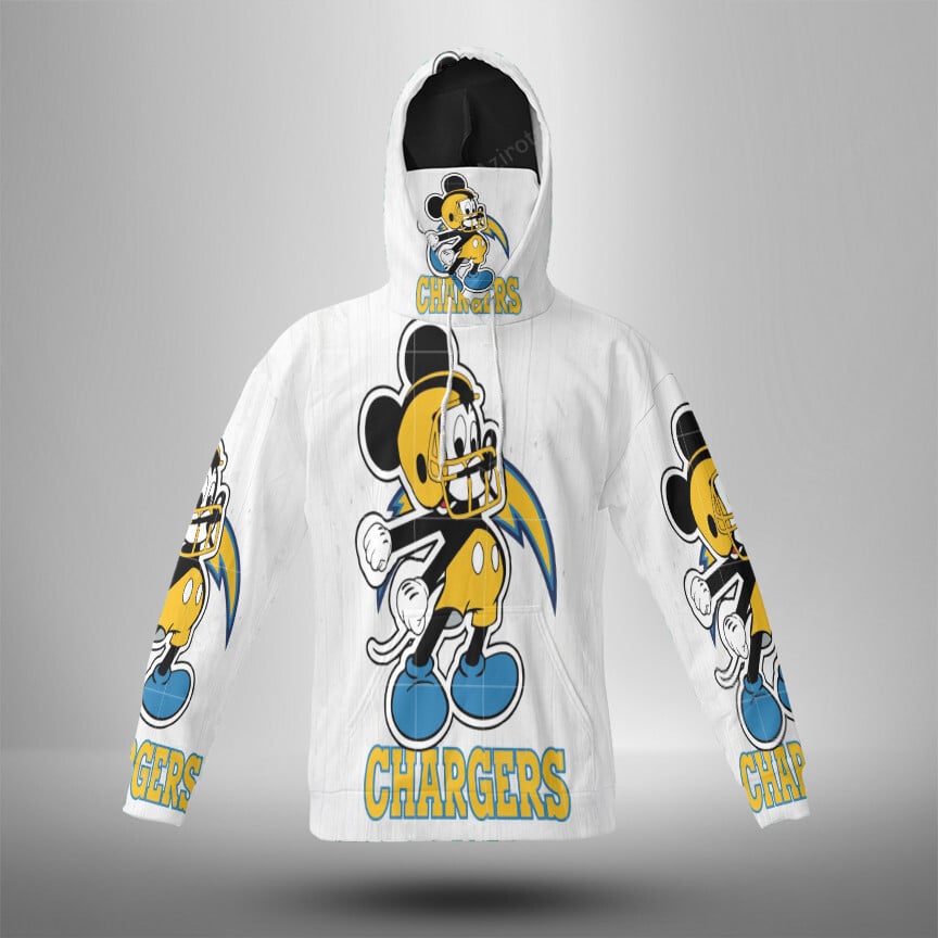 Los Angeles Chargers Mickey V46 3D Mask With Hoodie For Men And Women Nfl Fans Gear