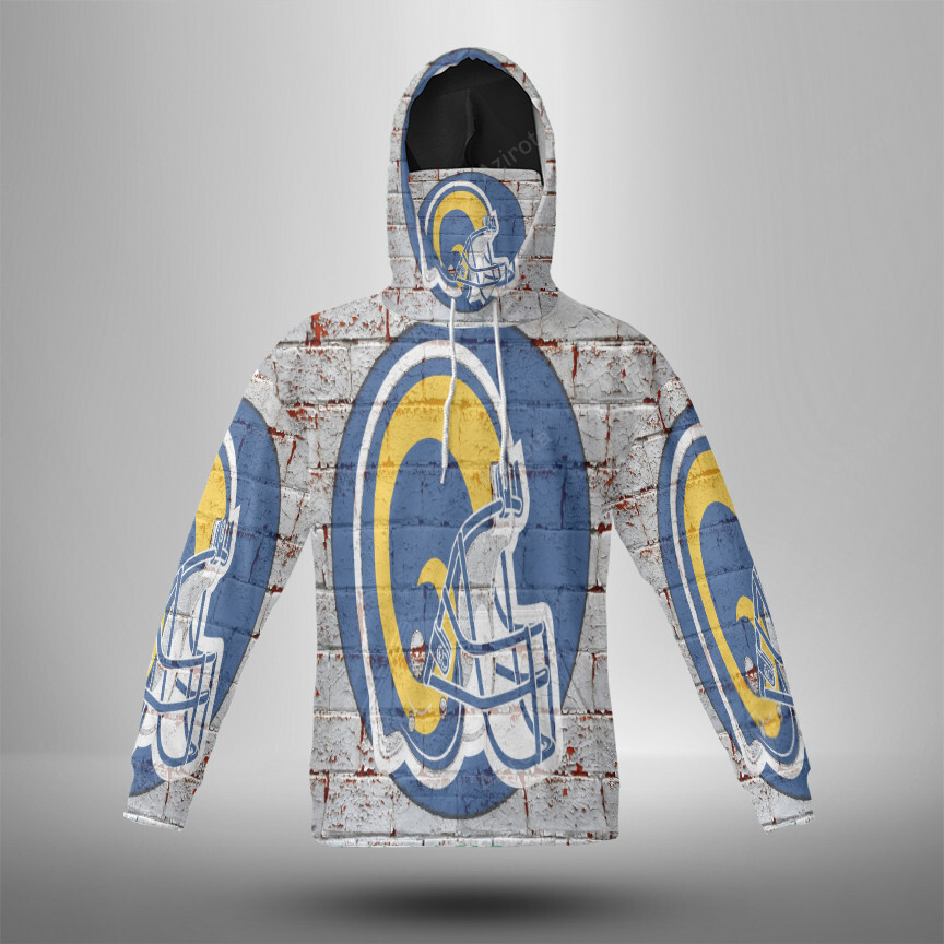 Los Angeles Rams Helmet Brick Wall 3D Mask With Hoodie For Men And Women Nfl Fans Gear