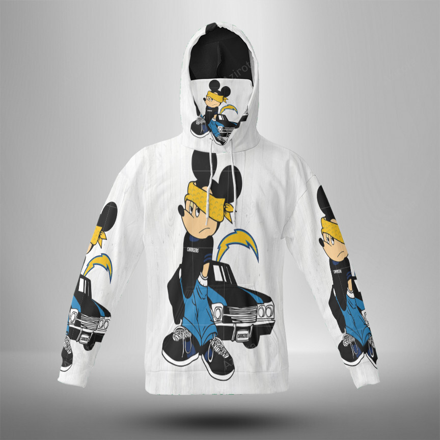 Los Angeles Chargers Mickey V48 3D Mask With Hoodie For Men And Women Nfl Fans Gear