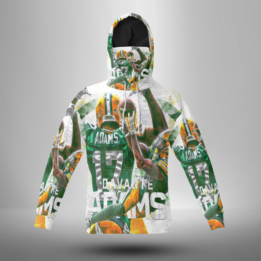 Green Bay Packers Davante Adams No17 V3 3D Mask With Hoodie For Men And Women Nfl Fans Gear