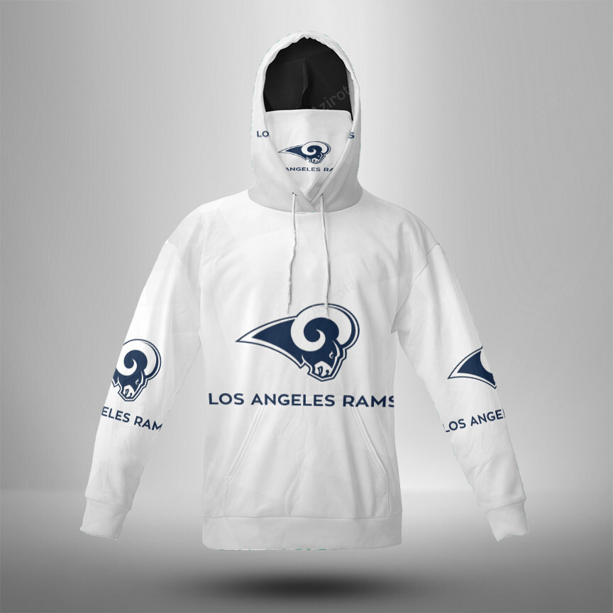 Los Angeles Rams Navy Name White 3D Mask With Hoodie For Men And Women Nfl Fans Gear