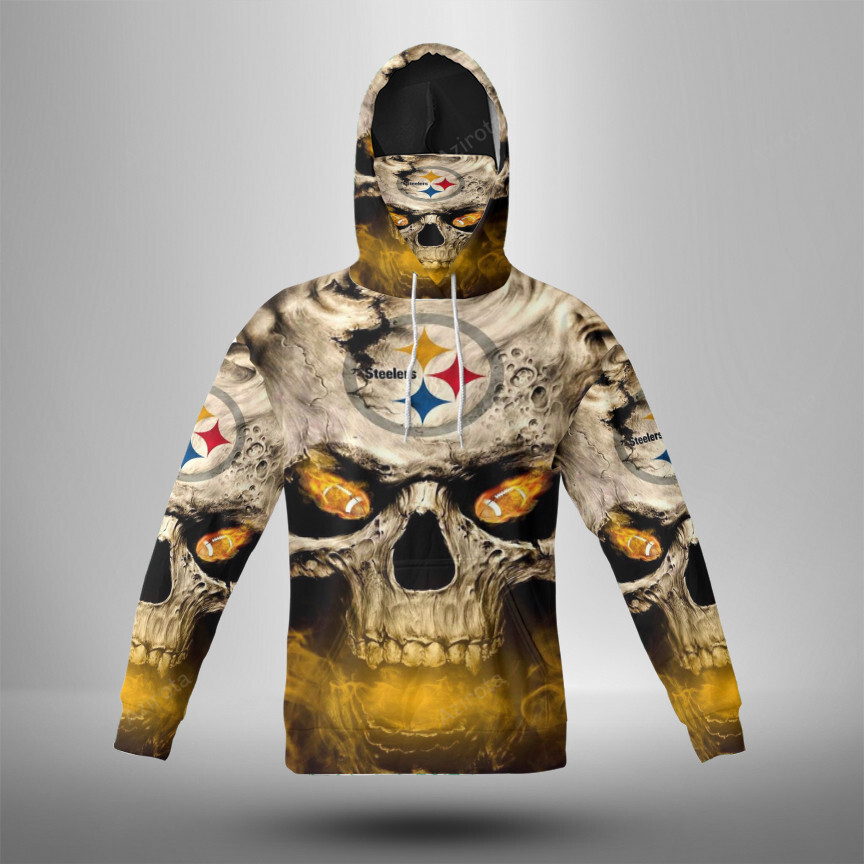 Pittsburgh Steelers Skull Smoke 3D Mask With Hoodie For Men And Women Nfl Fans Gear