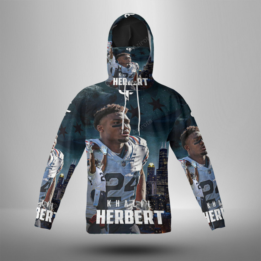 Chicago Bears Khalil Herbert1 3D Mask With Hoodie For Men And Women Nfl Fans Gear