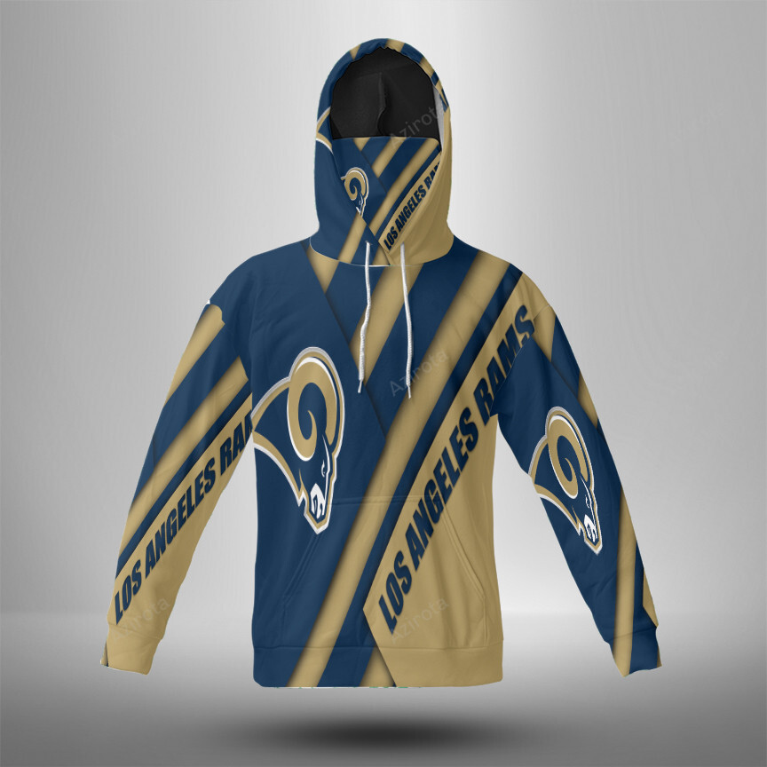 Los Angeles Rams Name Yellow Navy 3D Mask With Hoodie For Men And Women Nfl Fans Gear