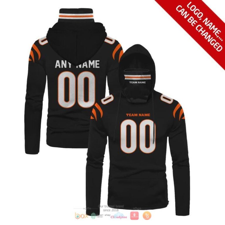Nfl Cincinnati Bengals 3D Mask Hoodie Custom Name Fan Apparel For Men And Women Black Color 