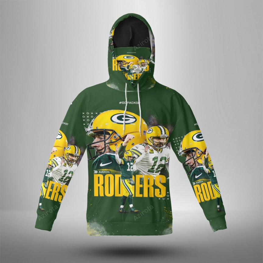 Green Bay Packers Aaron Jones No12 V2 3D Mask Hoodie Fan Gear For Men And Women