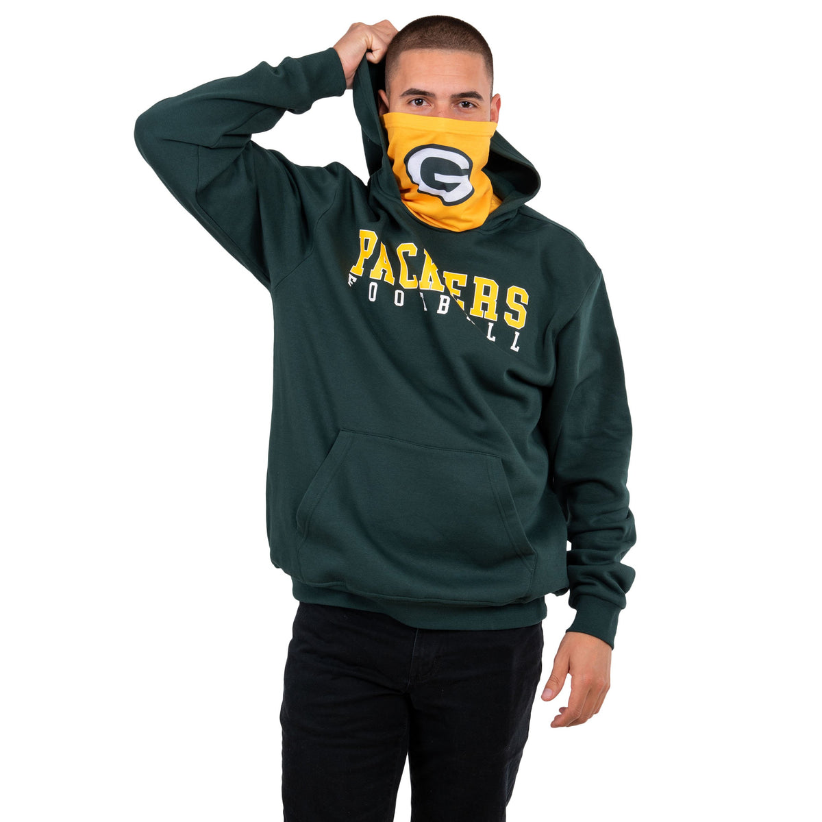 Green Bay Packers Nfl Mens Solid Gaiter Hoodie For Football Gear Fans