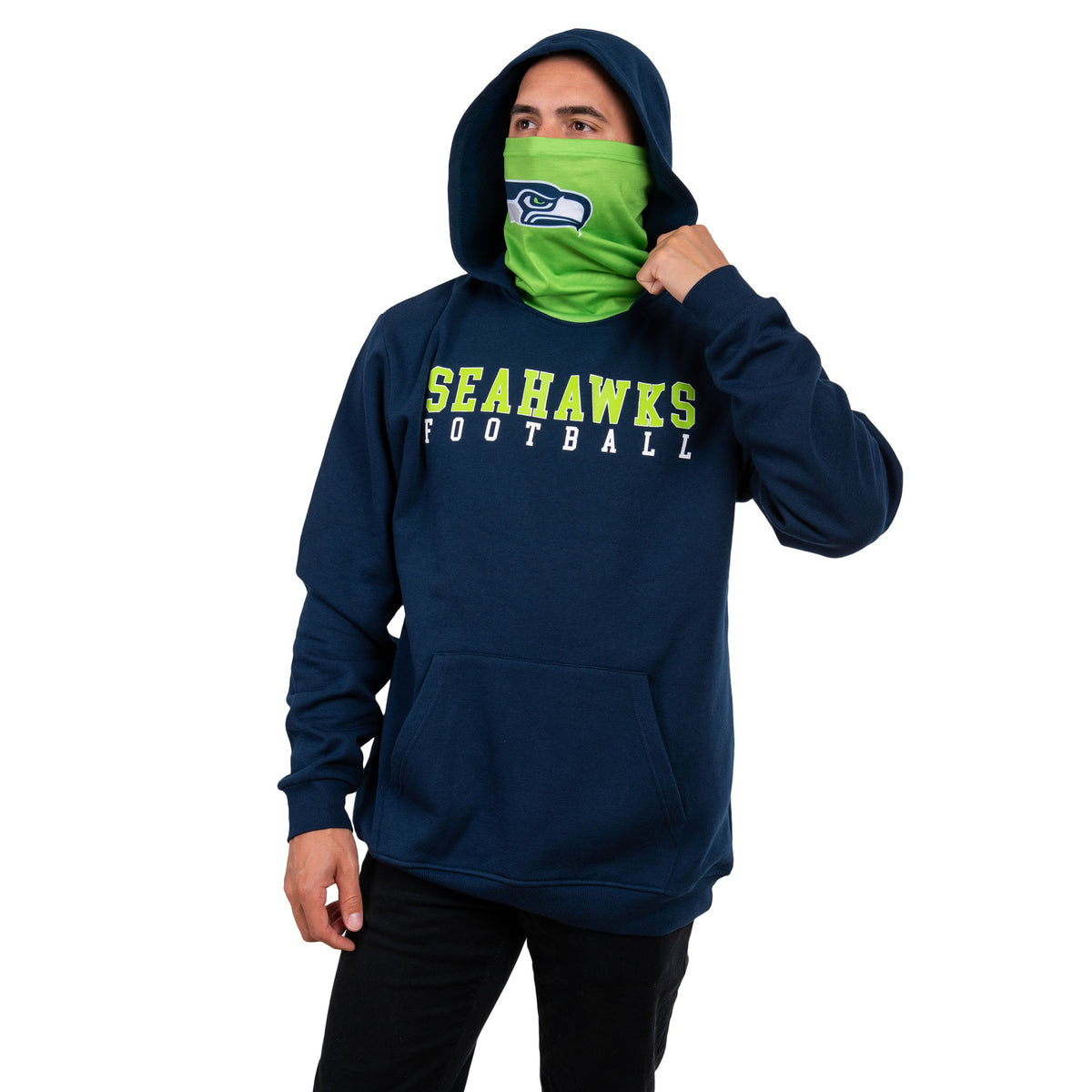 Seattle Seahawks Nfl Mens Solid Gaiter Hoodie For Football Gear Fans
