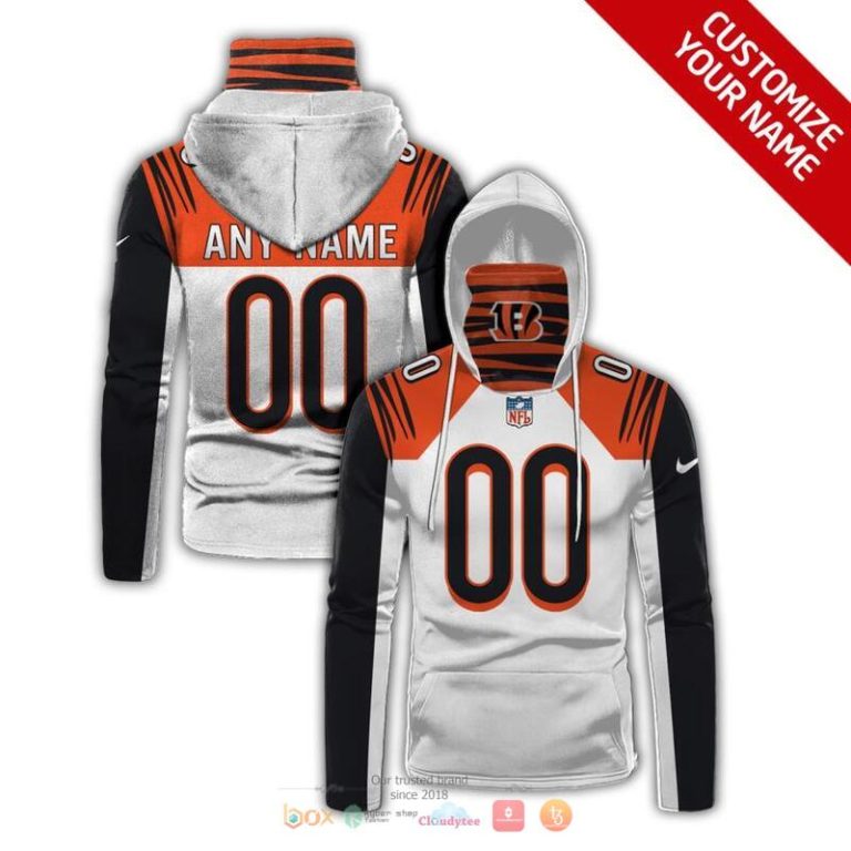 Nfl Cincinnati Bengals Nike 3D Mask Hoodie Custom Name Fan Apparel For Men And Women Black White Orange 