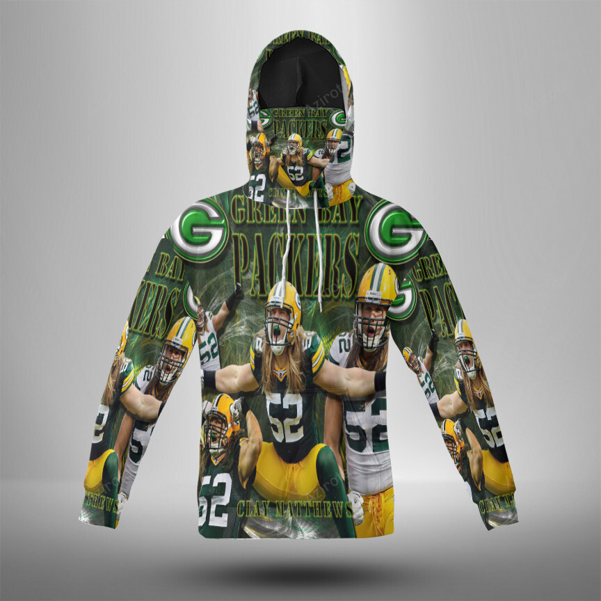 Green Bay Packers Clay Matthews No52 V2 3D Mask Hoodie Fan Gear For Men And Women