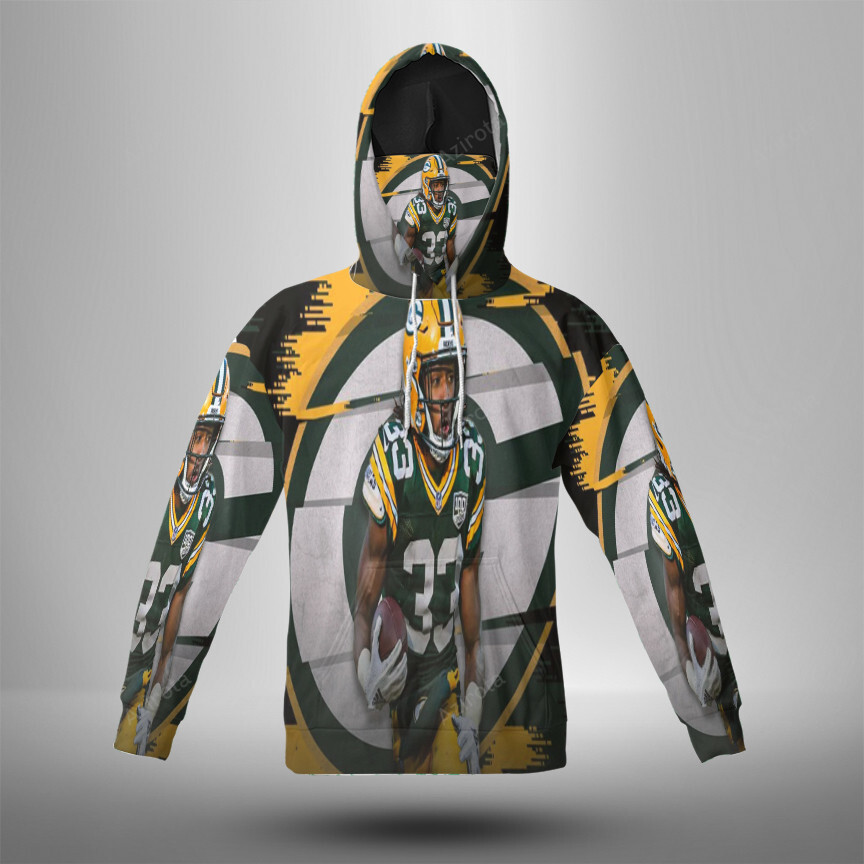 Green Bay Packers Aaron Jones No33 V2 3D Mask Hoodie Fan Gear For Men And Women