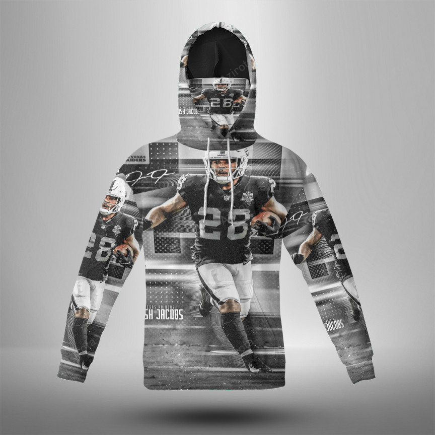 Las Vegas Raiders Josh Jacobs 28 V3 3D Mask Hoodie Fan Gear For Men And Women