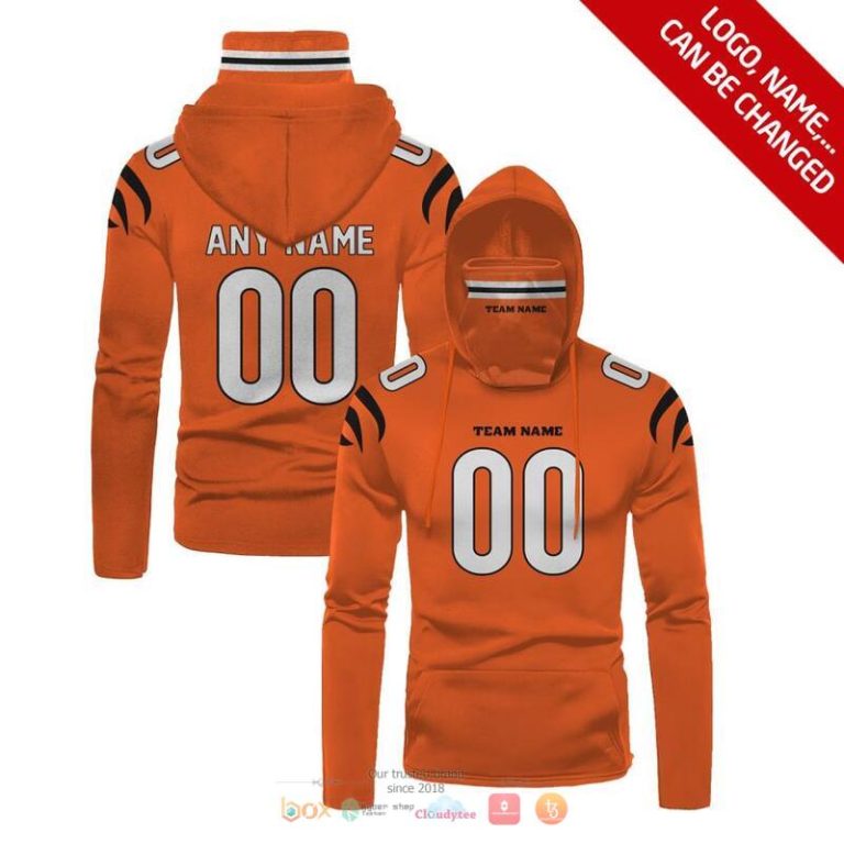 Nfl Cincinnati Bengals 3D Mask Hoodie Custom Name Fan Apparel For Men And Women Orange Color 