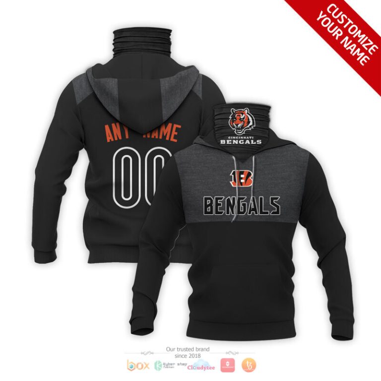 Nfl Cincinnati Bengals 3D Mask Hoodie Custom Name Fan Apparel For Men And Women Black Grey 