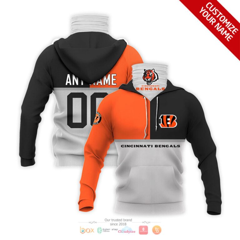 Nfl Cincinnati Bengals 3D Mask Hoodie Custom Name Fan Apparel For Men And Women Orange 