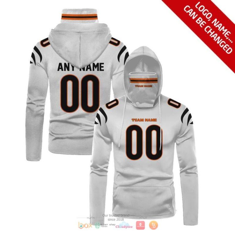 Nfl Cincinnati Bengals 3D Mask Hoodie Custom Name Fan Apparel For Men And Women White Color 