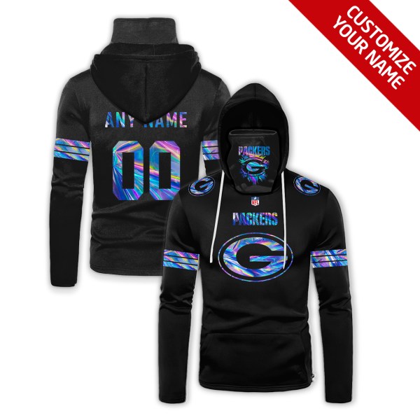 Personalized Nfl Green Bay Packers Black Hologram Color 3D Hoodie Mask
