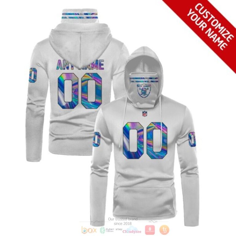 Personalized Nfl Las Vegas Raiders White Hologram Custom 3D Hoodie Mask