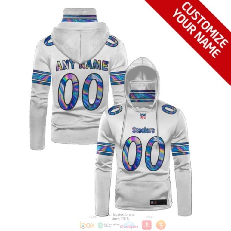 Personalized Pittsburgh Steelers White Hologram Nfl Custom 3D Hoodie Mask