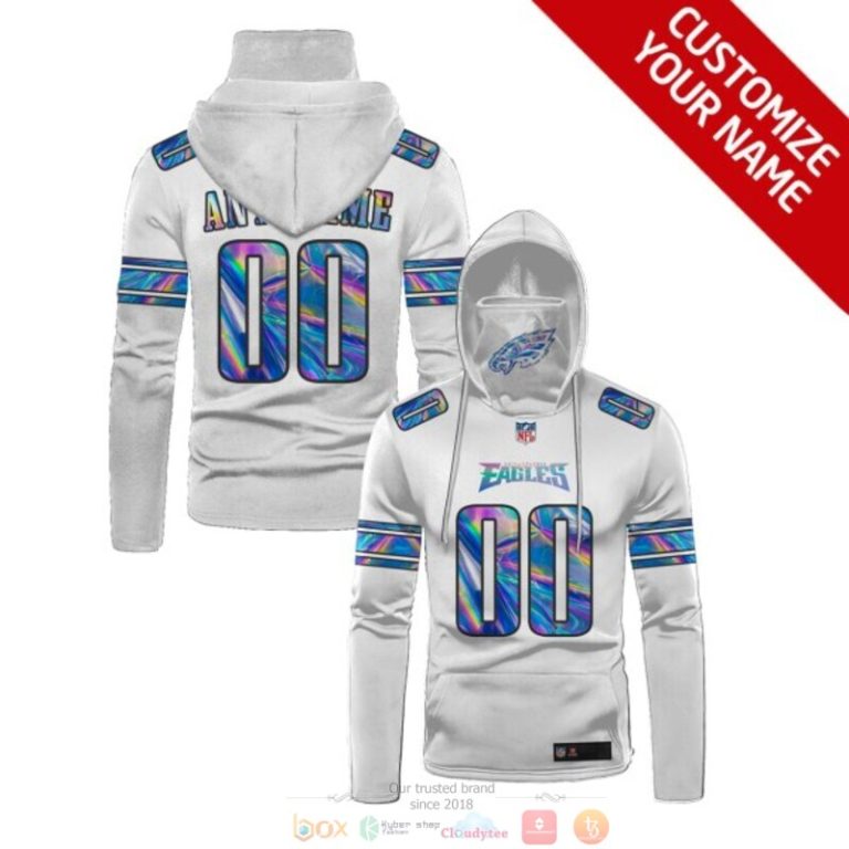 Personalized Philadelphia Eagles White Hologram Nfl Custom 3D Hoodie Mask