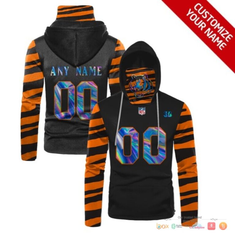 Nfl Cincinnati Bengals Black Orange Hologram Custom 3D Hoodie Maskmask Hoodie Unique Game Day Fan Apparel