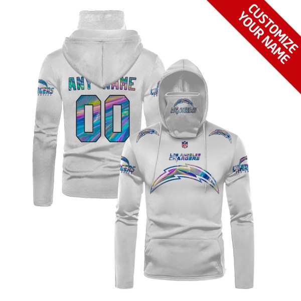 Personalized Nfl Los Angeles Chargers White Hologram Color 3D Hoodie Mask