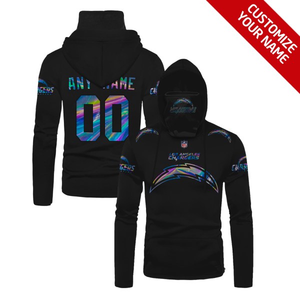 Personalized Nfl Los Angeles Chargers Black Hologram Color 3D Hoodie Mask