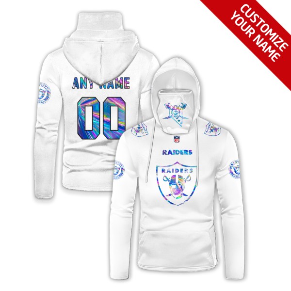 Personalized Nfl Las Vegas Raiders White Hologram Color 3D Hoodie Mask