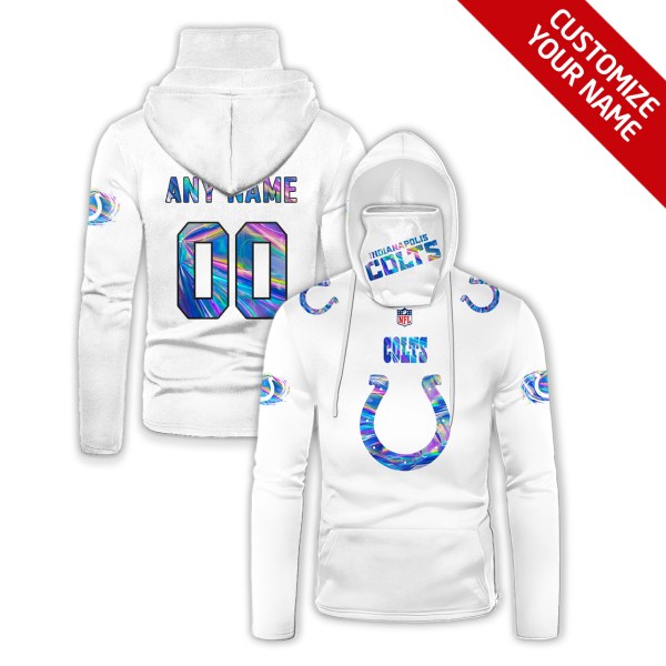 Personalized Nfl Indianapolis Colts White Hologram Color 3D Hoodie Mask