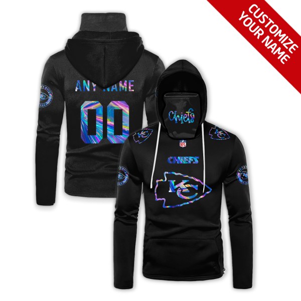 Personalized Nfl Kansas City Chiefs Black Hologram Color 3D Hoodie Mask