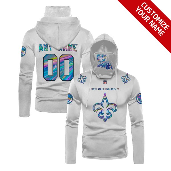 Personalized Nfl New Orleans Saints White Hologram Color 3D Hoodie Mask
