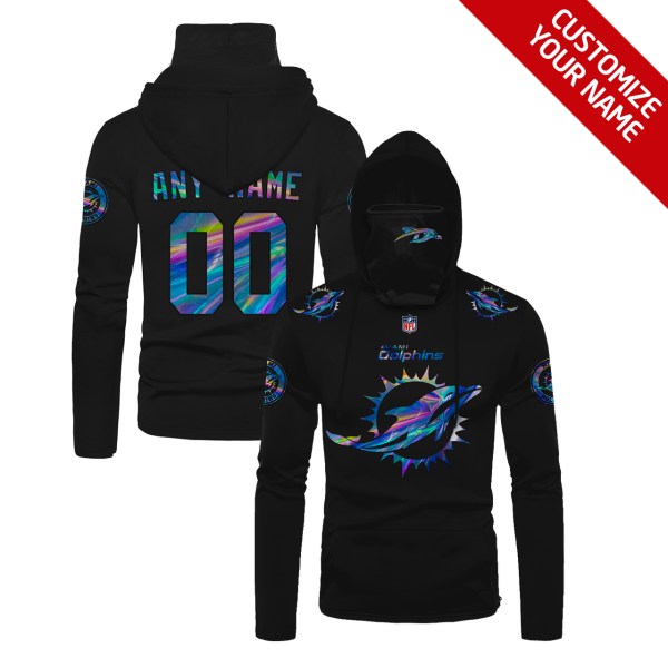 Personalized Nfl Miami Dolphins Black Hologram Color 3D Hoodie Maskmask Hoodie Unique Game Day Fan Apparel