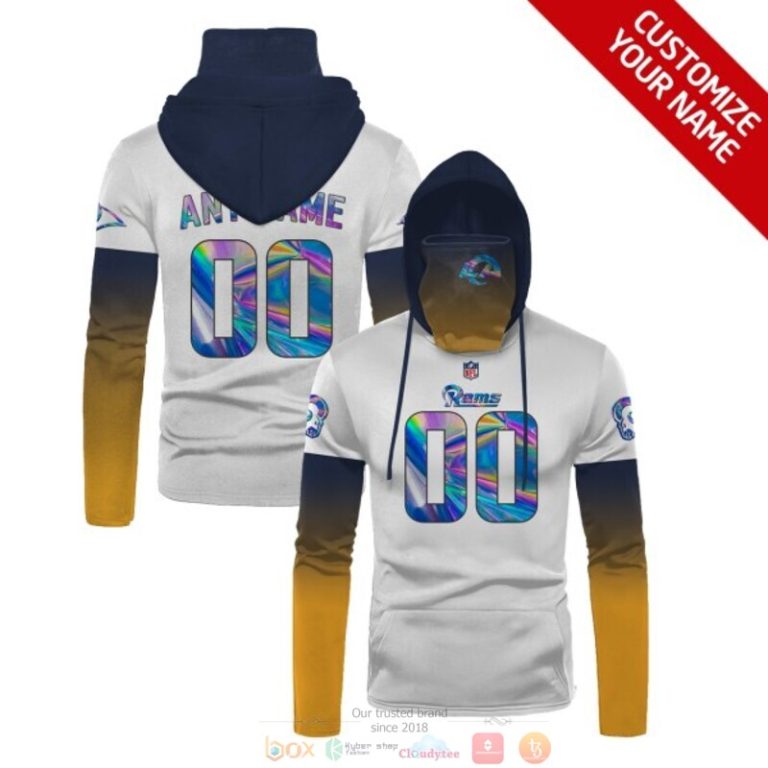 Personalized Nfl Los Angeles Rams White Yellow Custom 3D Hoodie Maskmask Hoodie Unique Game Day Fan Apparel