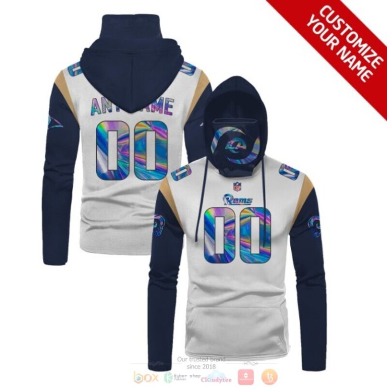 Personalized Nfl Los Angeles Rams White Blue Custom 3D Hoodie Maskmask Hoodie Unique Game Day Fan Apparel